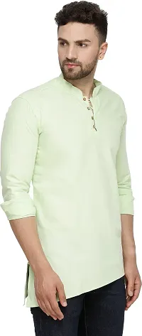 Reliable Green Cotton Blend Solid Hip Length Kurta For Men-thumb3