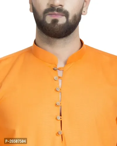 Reliable Orange Cotton Blend Solid Hip Length Kurta For Men-thumb4