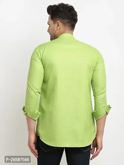 Reliable Green Cotton Blend Solid Hip Length Kurta For Men-thumb2