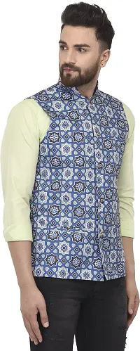 Reliable Multicoloured Cotton Blend Printed Nehru Jacket For Men-thumb1