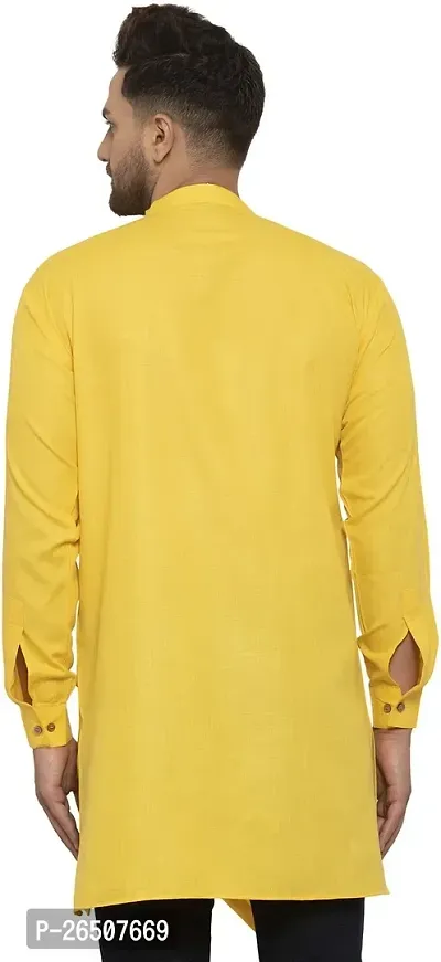 Reliable Yellow Cotton Blend Solid Hip Length Kurta For Men-thumb2