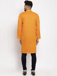 Reliable Orange Cotton Blend Solid Knee Length Kurta For Men-thumb1