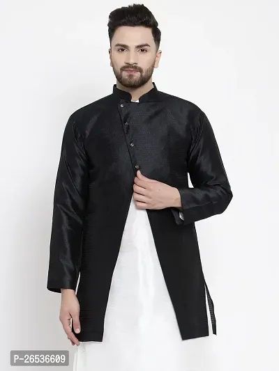 Reliable Black Silk Self Pattern Nehru Jacket For Men