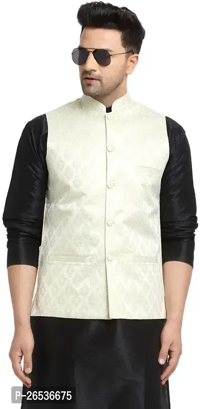 Reliable White Jacquard Printed Nehru Jacket For Men