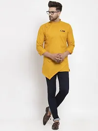 Reliable Yellow Cotton Blend Solid Short Length Kurta For Men-thumb3