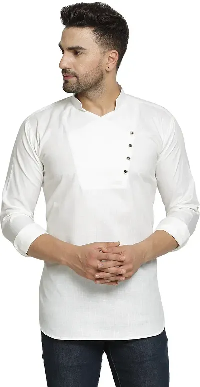 Reliable Blend Solid Hip Length Kurta For Men