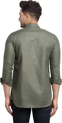 Reliable Olive Cotton Blend Solid Hip Length Kurta For Men-thumb1