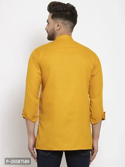 Reliable Yellow Cotton Blend Solid Short Length Kurta For Men-thumb2