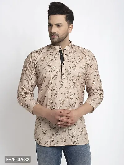 Reliable Multicoloured Cotton Blend Printed Short Length Kurta For Men