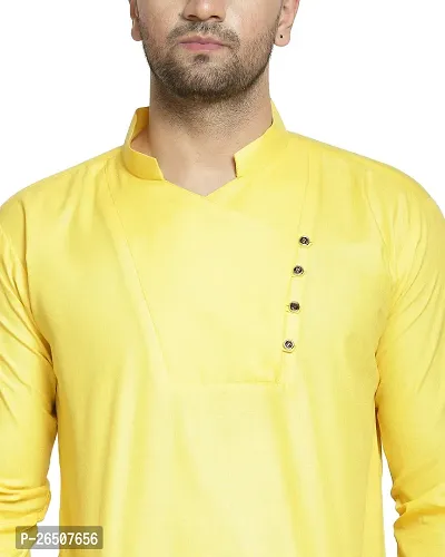 Reliable Yellow Cotton Blend Solid Hip Length Kurta For Men-thumb4