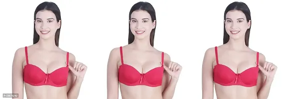 Stylish Red Nylon Solid Bras For Women Pack Of 3