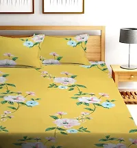 Amrange 140 GSM Glace Cotton King Size Elastic Fitted Bedsheet with Two Pillow Cover,72x78+8 (Drop) Inches, Yellow (72X78X8, Yellow)-thumb1