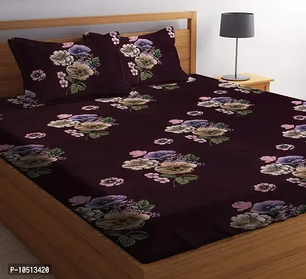 HIYANSHI HOME FURNISHING Microfiber Double Maroon Flower Design Double Bedsheet 180 TC with 2 Pillow Covers