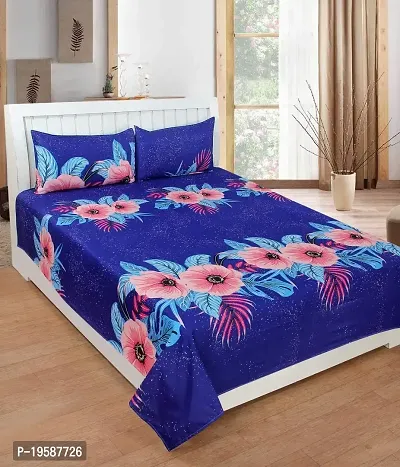 Zainhome 120 Tc Polycotton Fitted Bed Sheet with 2 Pillow Covers - Blue-thumb0