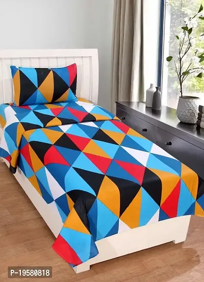 Zain Home 50 Tc Cotton Single Bed Sheet with 1 Pillow Cover, Triangle Design - Multicolor-thumb0