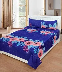 Zainhome 120 Tc Polycotton Fitted Bed Sheet with 2 Pillow Covers - Blue-thumb1