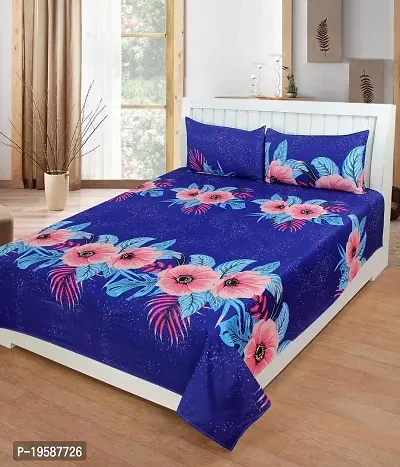 Zainhome 120 Tc Polycotton Fitted Bed Sheet with 2 Pillow Covers - Blue-thumb2