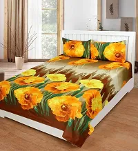 Zainhome 120 Tc Polycotton Fitted Bed Sheet with 2 Pillow Covers - Brown and Yellow-thumb1