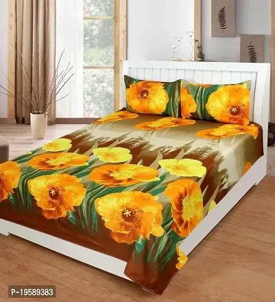 Zainhome 120 Tc Polycotton Fitted Bed Sheet with 2 Pillow Covers - Brown and Yellow-thumb2