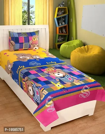 Zainhome Cotton Cartoon Design Single Bedsheet with 1 Pillow Cover, Standard, Multicolour