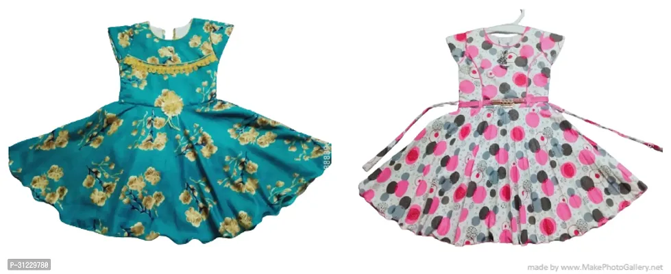 Stylish Multicoloured Cotton Printed Frocks For Girl Pack Of 2