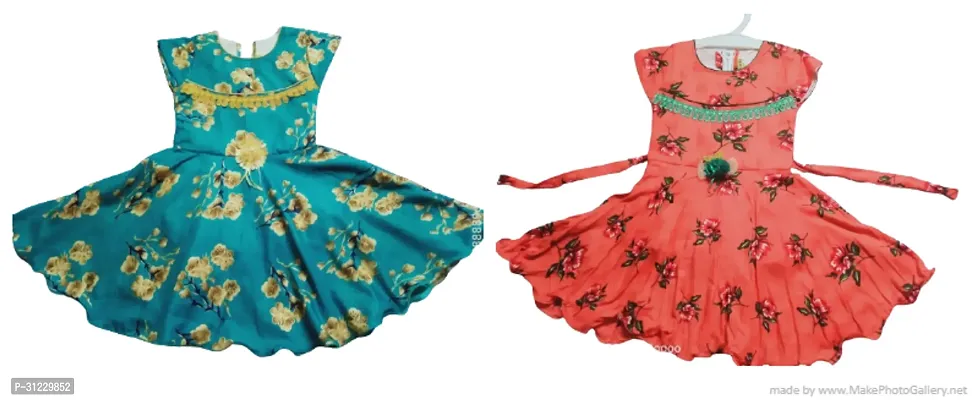 Stylish Multicoloured Cotton Printed Frocks For Girl Pack Of 2-thumb0