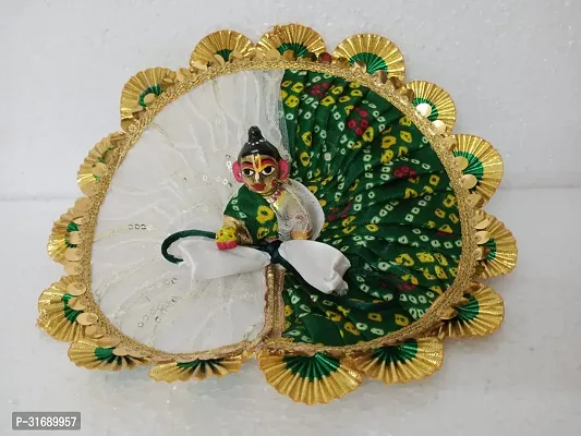 Shree Shyam Handmade Laddu Gopal Krishna ji Designer Satin Bandhni with Net Dress Green and White Size 6-thumb0