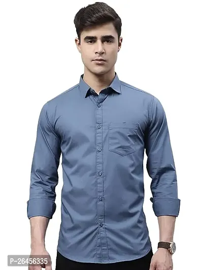 Trendy Grey Cotton Blend Long Sleeves Regular Fit Solid Casual Shirt For Men