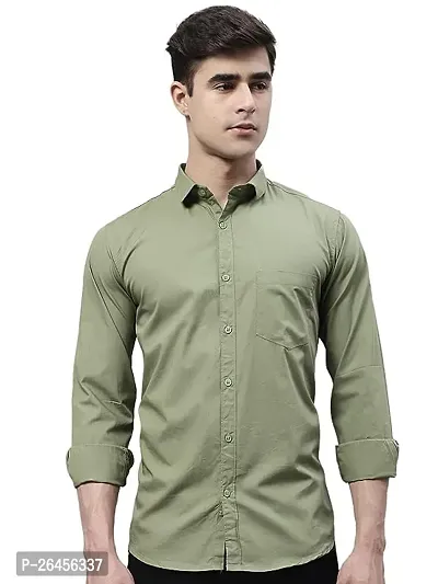 Trendy Olive Cotton Blend Long Sleeves Regular Fit Solid Casual Shirt For Men-thumb0