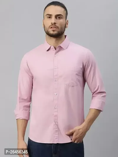 Trendy Pink Cotton Blend Long Sleeves Regular Fit Solid Casual Shirt For Men-thumb0