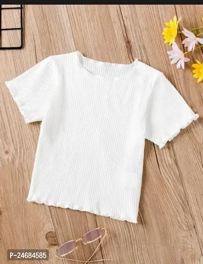 Classic Cotton Blend Solid Tops for Kids Girls-thumb0