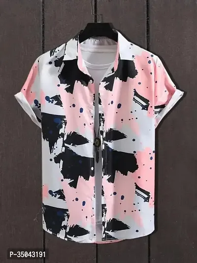 Stylish Cotton Blend Printed Short Sleeves Shirts For Men