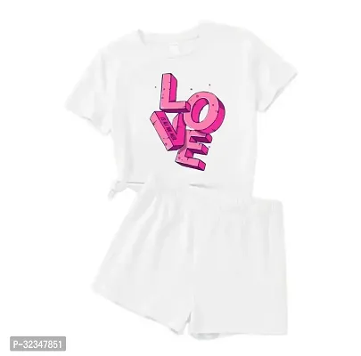 Stylish White Cotton Printed T-Shirts with Shorts For Kids