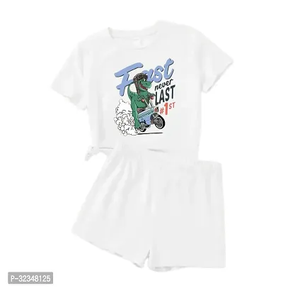 Stylish White Cotton Printed T-Shirts with Shorts For Kids-thumb0