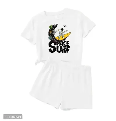 Stylish White Cotton Printed T-Shirts with Shorts For Kids-thumb0