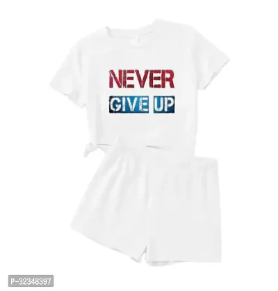 Stylish White Cotton Printed T-Shirts with Shorts For Kids-thumb0