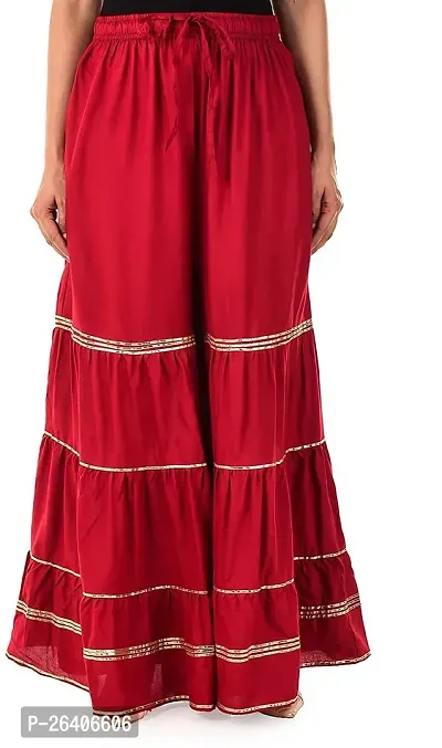 Fancy Maroon Cotton Blend Palazzos For Women-thumb0