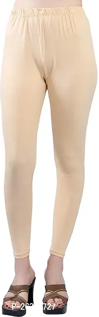 Fabulous Beige Cotton Blend Solid Leggings For Women