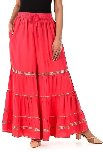 Fancy Cotton Blend Tiered Palazzos For Women