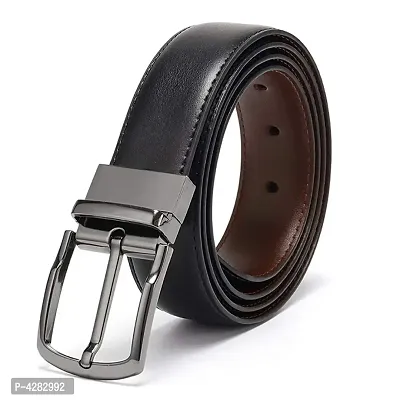 Men Casual Black  PU Leather Riversible Belt-thumb0