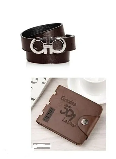 Men Casual Pu Leather Belt And Stylish Wallet Combo