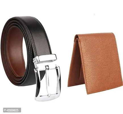 Men Casual Black Reversible Pu Leather Belt amp; Wallet