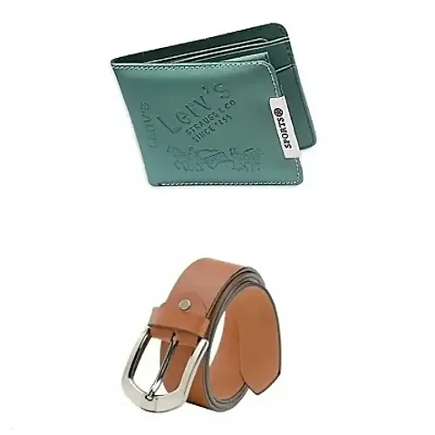 MEN CASUAL  MULTICOLOUR SYNTHETIC  LEATHER WALLET AND BELT COMBO