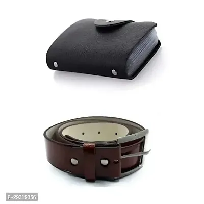 MEN FORMAL BLACK SYNTHIC LEATHER CARD HOLDER AND BELT COMBO-thumb0