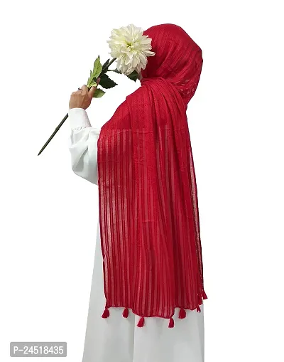 ANA Cotton Viscose Red Striped Dupatta Hijab-thumb0