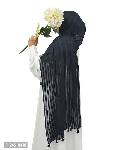 ANA Womens Black Striped Cotton Viscose Dupatta Hijab