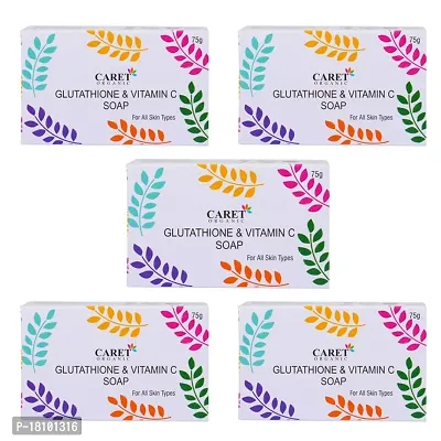 Caret Organic Glutathione  Vitamin C Skin Whitening Soap For Dark Spot and Dead Skin Cell Removal, Dermatologically Tested, Paraben Free - For All Skin Types (75 gm) (Pack of 5)