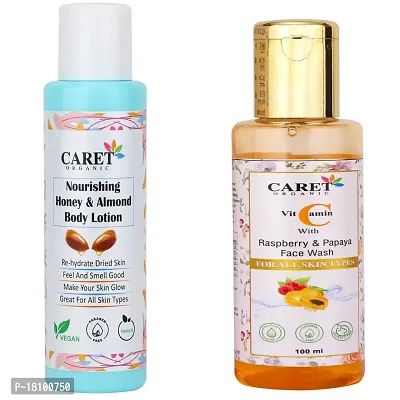 Caret Organic Honey  Almond Body Lotion (100ml) AND Vitamin C Raspberry  Papaya Face Wash (100ml)-Paraben Free