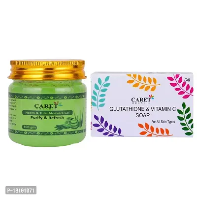 Caret Organic Neem, Tulsi  Aloevera Gel (100g) AND Glutathione  Vitamin C Soap (75g)-Vegan  Paraben Free