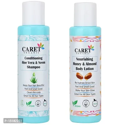 Caret Organic Honey  Almond Body Lotion (100ml) AND Aloevera  Neem Conditioning Shampoo (100ml)